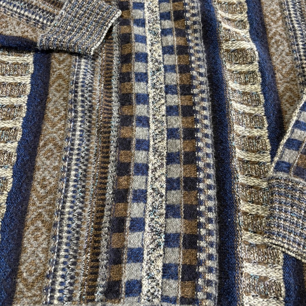 Norm Thompson Knit Sweater XL Blue Grey Geometric Made in Italy Crewneck - Picture 3 of 10